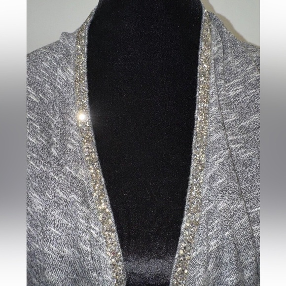 EUC Juicy Couture Cardigan Open Front Long Tunic Waterfall Rhinestone Gray Yoga - Picture 2 of 8